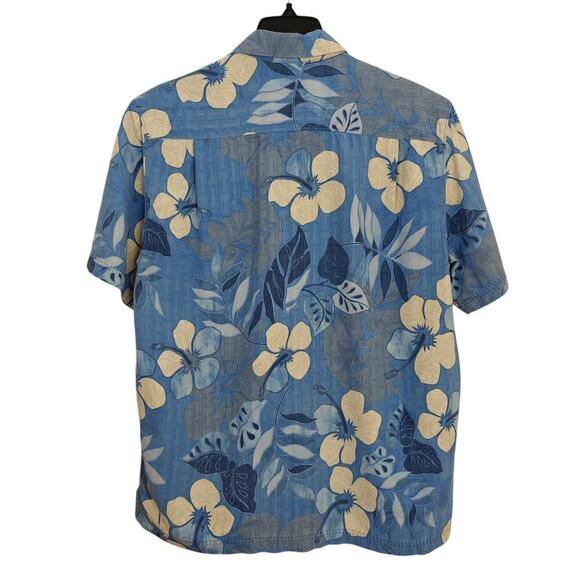 Tommy Bahama Silk Hawaiian Shirt Size Medium Blue Tropical Floral Beach Aloha - Picture 8 of 10
